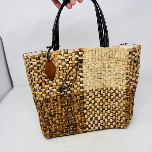 August Woven Straw Mini Tote Bag Embroidered Floral Boho Made in Philippines - Picture 3 of 14